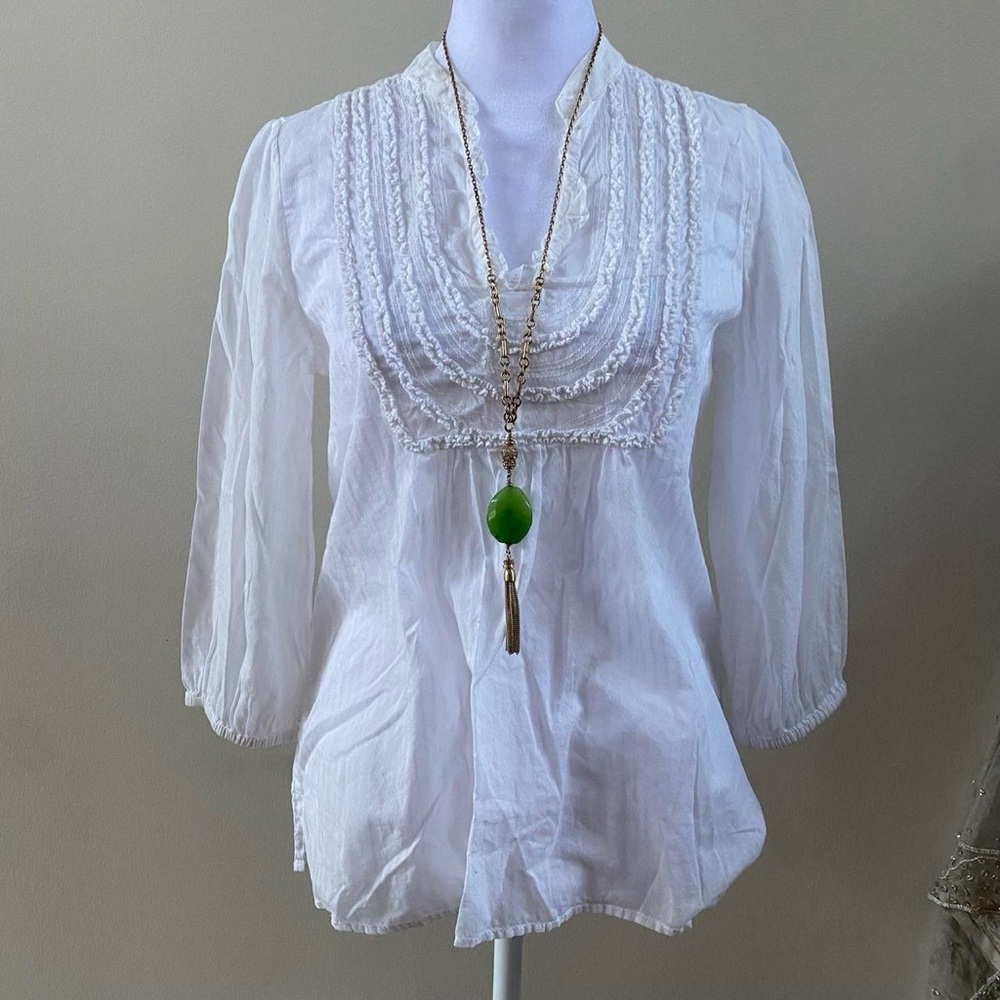 Lilly Pulitzer Resort White Cottagecore Coquette Lightweight Cotton Blouse Sz Xs